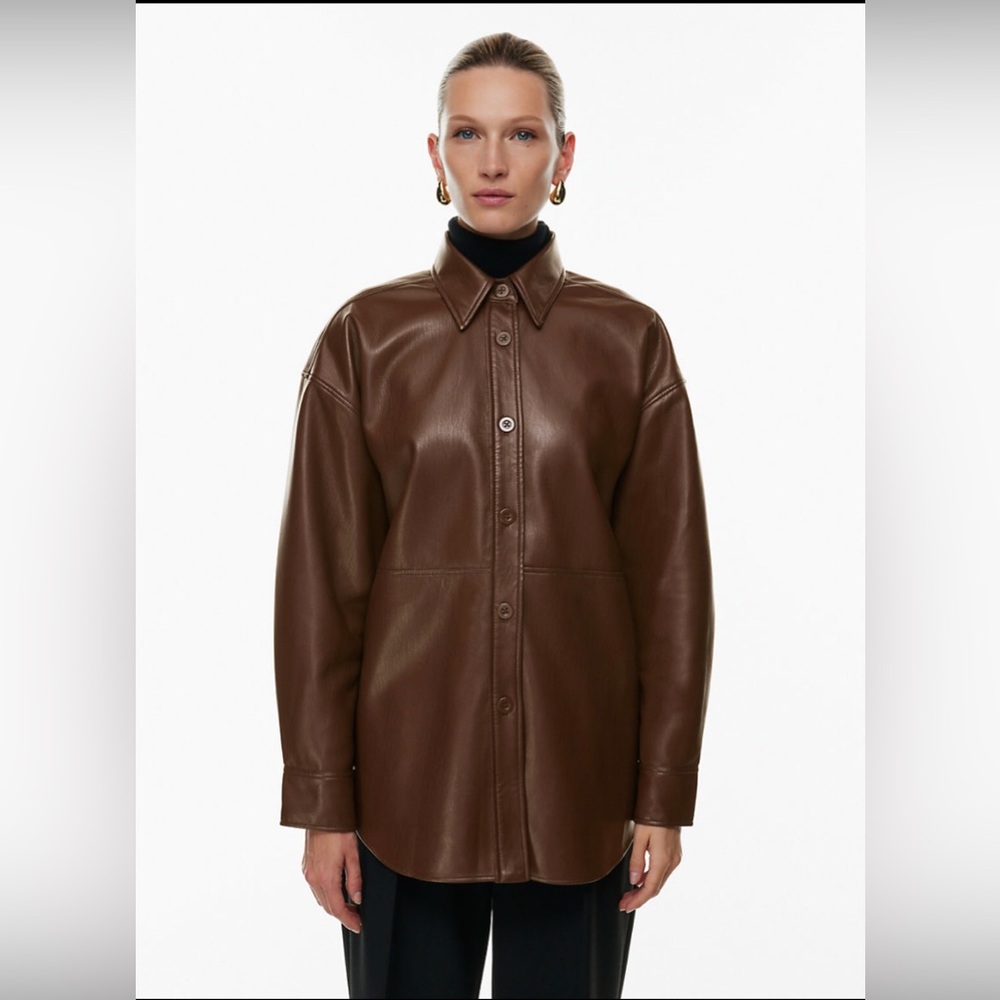 Aritzia Babaton Vegan leather Pelli shirt in light blue, size large - Picture 5 of 8